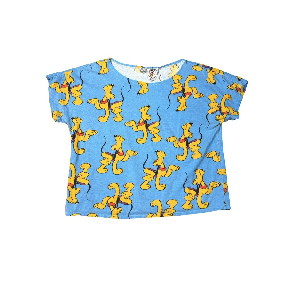 Vintage‎ Disney Pluto All Over Print Cropped Boxy Tee Women's M Blue Y2K